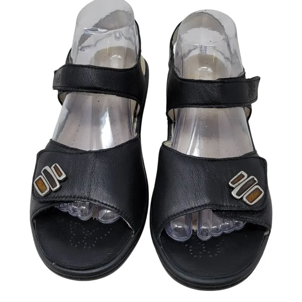Fidelio Gilda G Black Soft Leather Adjustable Comfort Women's Sandals 41-10.5/11